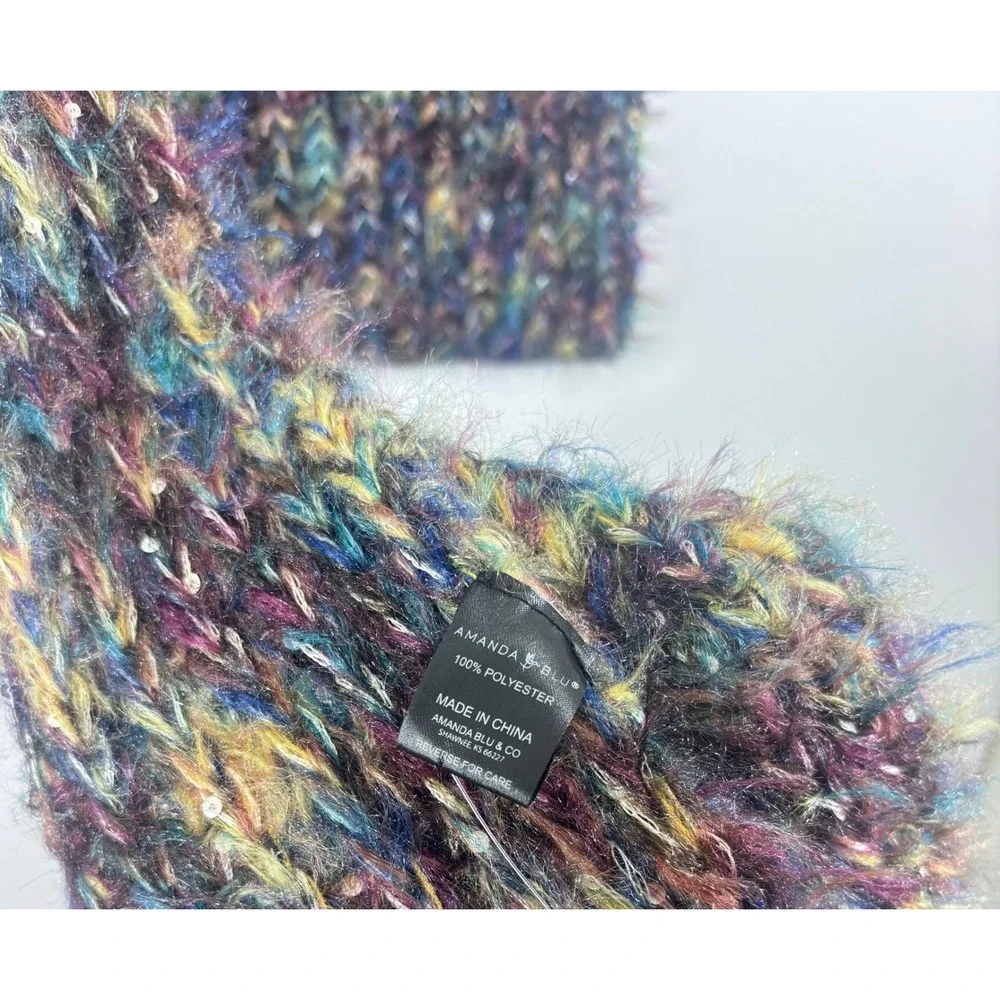 Amanda Blu Womens Multicolor‎ Eyelash Knit Scarf with Sequins Fuzzy Winter Wrap